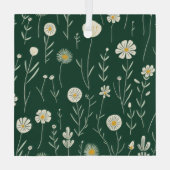 Elegant Wildflower Pattern on Dark Green  Ornament Aus Glas (Rückseite)