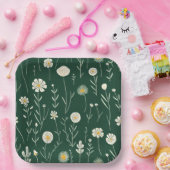 Elegant Wildflower Pattern on Dark Green  Pappteller (Party)