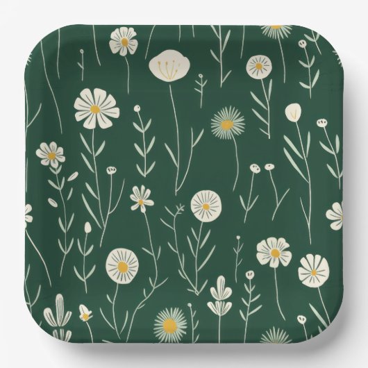 Elegant Wildflower Pattern on Dark Green  Pappteller (Vorderseite)