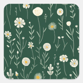 Elegant Wildflower Pattern on Dark Green  Quadratischer Aufkleber