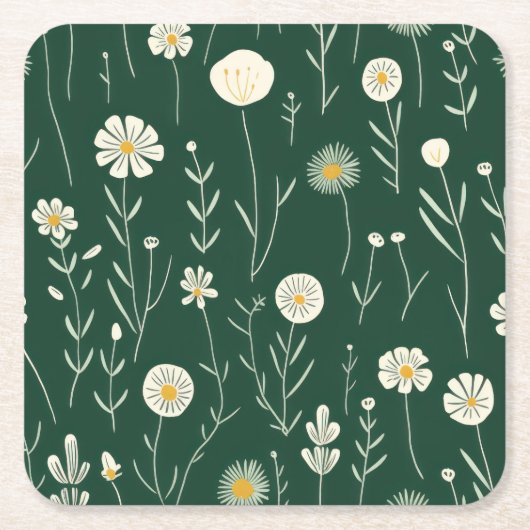 Elegant Wildflower Pattern on Dark Green  Rechteckiger Pappuntersetzer (Vorderseite)