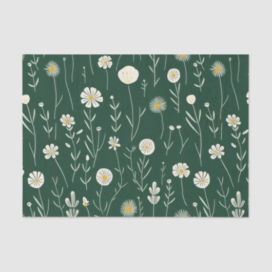 Elegant Wildflower Pattern on Dark Green  Seidenpapier (Vorderseite)