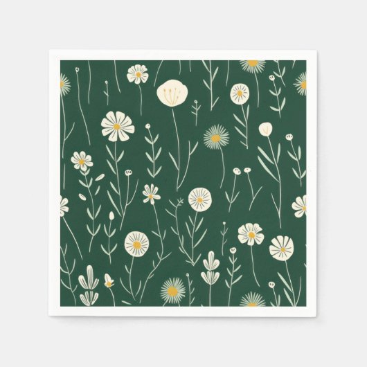 Elegant Wildflower Pattern on Dark Green  Serviette (Vorderseite)