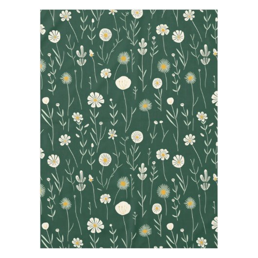 Elegant Wildflower Pattern on Dark Green  Tischdecke (Vorderseite)