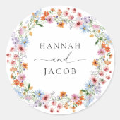Elegant Wildflower Personalized Wedding  Runder Aufkleber (Vorderseite)