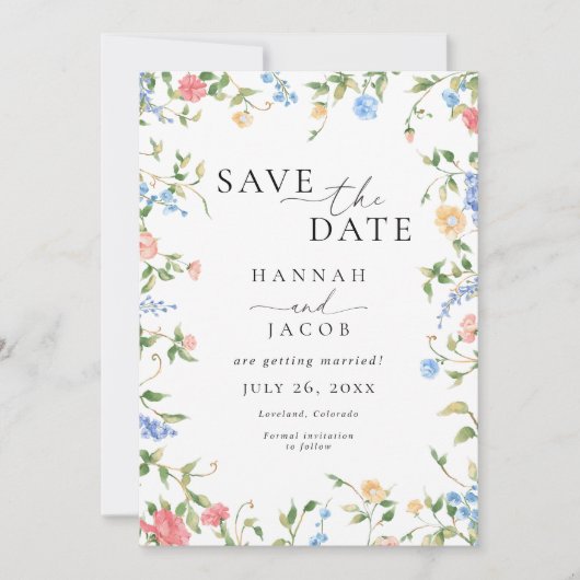Elegant Wildflower QR Code Wedding Save The Date (Vorderseite)