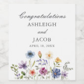 Elegant Wildflower Spring Wedding Personalized Weinetikett (Einzelnes Label)