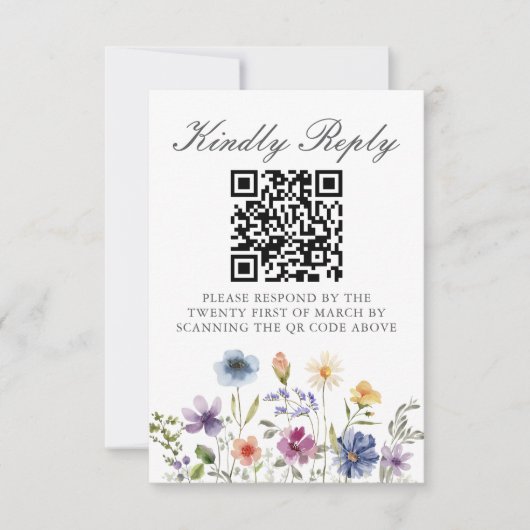 Elegant Wildflower Spring Wedding QR Code Scan RSVP Karte (Vorderseite)