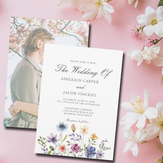 Elegant Wildflower Spring Wedding with Photo Back Einladung