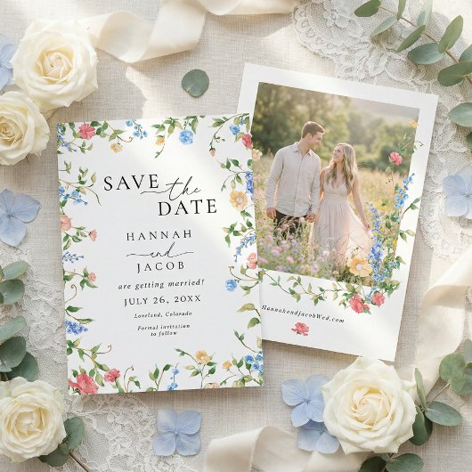 Elegant Wildflower Summer Photo Wedding Save The Date