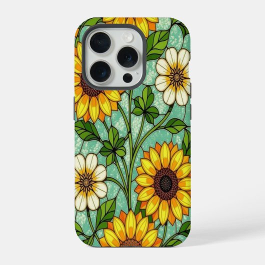 Elegant Wildflower sunflowers clover stained Glass iPhone Hülle (Rückseite)