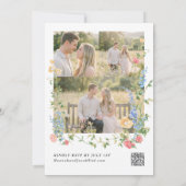 Elegant Wildflower Three Photo RSVP Wedding Einladung (Rückseite)