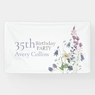 Elegant Wildflower Watercolor Floral 35th Birthday Banner