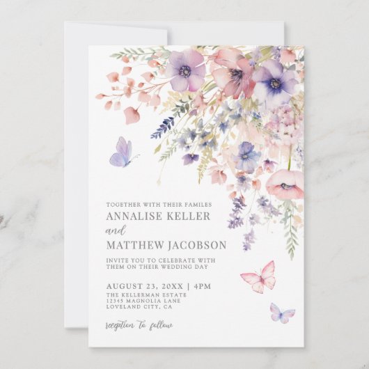 Elegant Wildflower Watercolor Floral Wedding Einladung (Vorderseite)