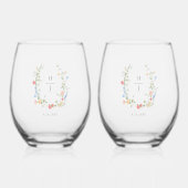 Elegant Wildflower Wedding Couple Drinkware Set Weinglas Ohne Stiel (Vorderseite)