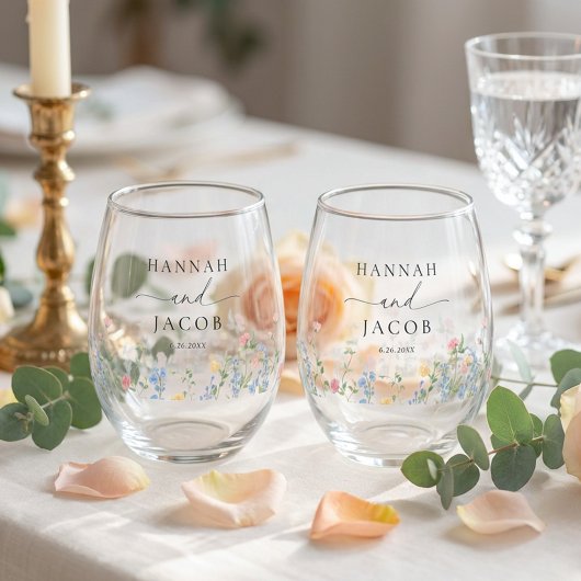 Elegant Wildflower Wedding Couple Drinkware Set Weinglas Ohne Stiel