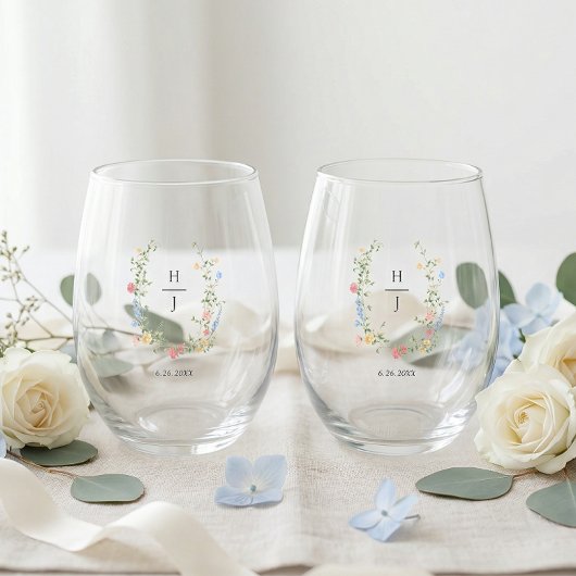 Elegant Wildflower Wedding Couple Drinkware Set Weinglas Ohne Stiel