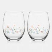 Elegant Wildflower Wedding Couple Drinkware Set Weinglas Ohne Stiel (Rückseite)