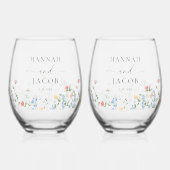 Elegant Wildflower Wedding Couple Drinkware Set Weinglas Ohne Stiel (Vorderseite)