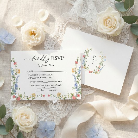 Elegant Wildflower Wedding Monogram RSVP Karte