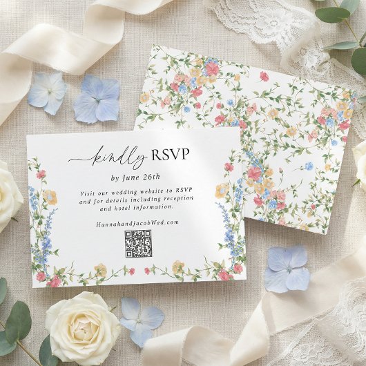 Elegant Wildflower Wedding QR Code RSVP Card Karte
