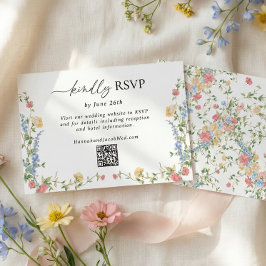 Elegant Wildflower Wedding QR Code RSVP Card Karte