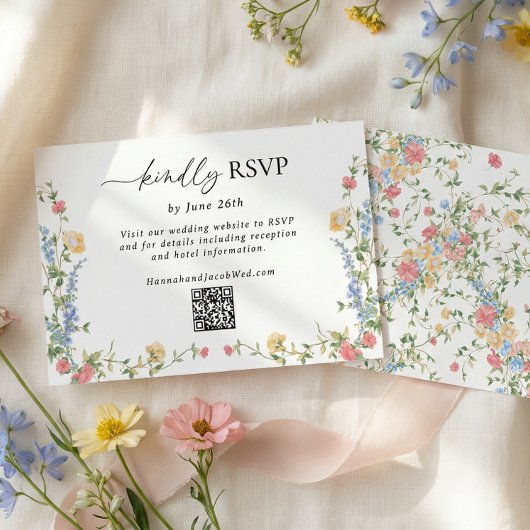 Elegant Wildflower Wedding QR Code RSVP Card Karte