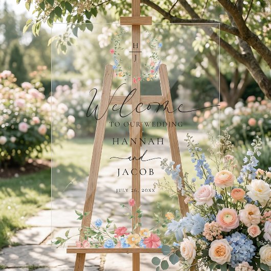 Elegant Wildflower Wedding Welcome Sign Acrylschild
