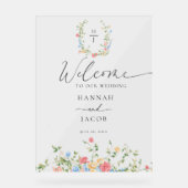 Elegant Wildflower Wedding Welcome Sign Acrylschild (Vorderseite)