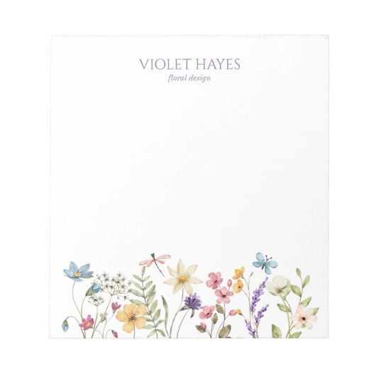 Elegant Wildflower Wild Flower Floral Custom Notizblock (Vorderseite)