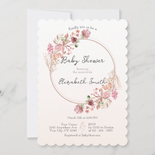 Elegant Wildflower Wreath Baby Shower Invitation Einladung (Vorderseite)