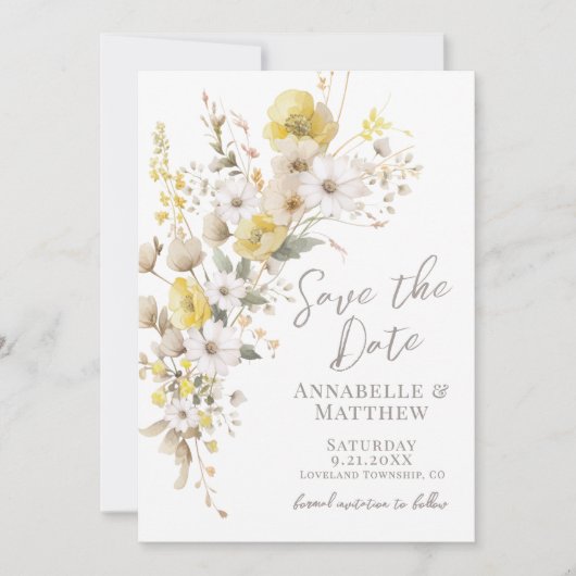Elegant Wildflower Yellow Floral Wedding Save The Date (Vorderseite)