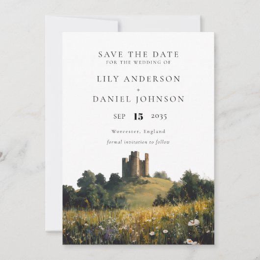 Elegant Wildflowers Floral Castle Wedding Save The Date (Vorderseite)