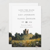 Elegant Wildflowers Floral Castle Wedding Save The Date (Vorne/Hinten)