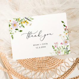 Elegant wildflowers minimalist Wedding Thank you Karte