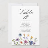 Elegant Wildflowers Wedding Table Number Card (Vorderseite)