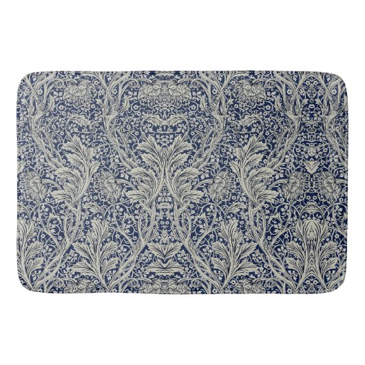 Elegant William Morris Floral Blue White Pattern Badematte (Vorderseite)