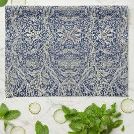 Elegant William Morris Floral Blue White Pattern Geschirrtuch