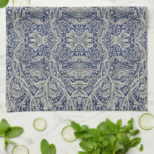 Elegant William Morris Floral Blue White Pattern Geschirrtuch (Gefaltet)