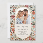 Elegant William Morris Floral Foto Wedding Einladung (Vorderseite)