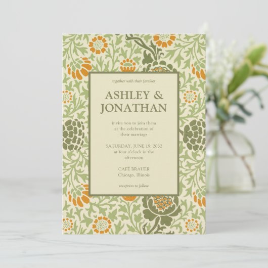 Elegant William Morris Grafton Pattern Wedding Einladung (Stehend Vorderseite)