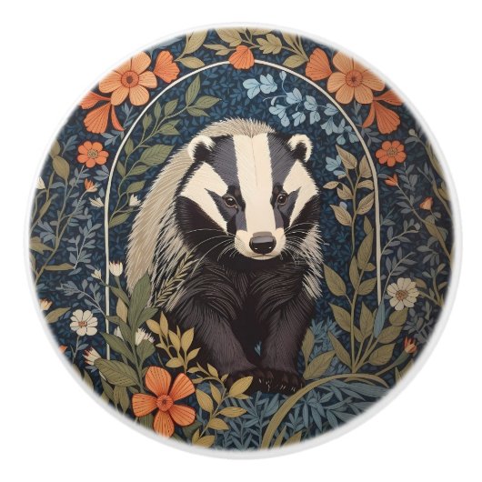 Elegant William Morris Inspiriert Badger Keramikknauf (Vorderseite)