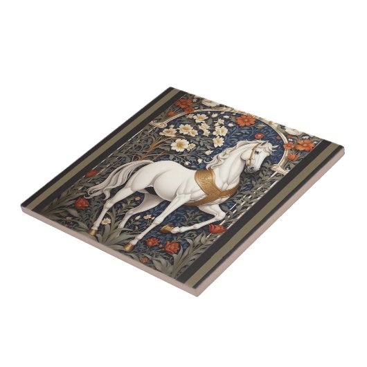 Elegant William Morris Inspiriert Weißes Pferd Fliese (Seite)