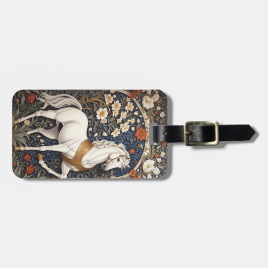 Elegant William Morris Inspiriert Weißes Pferd Gepäckanhänger (Vorderseite horizontal)