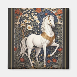 Elegant William Morris Inspiriert Weißes Pferd Magnet