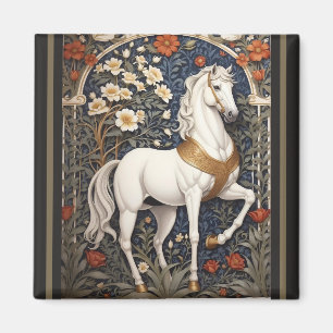 Elegant William Morris Inspiriert Weißes Pferd Magnet