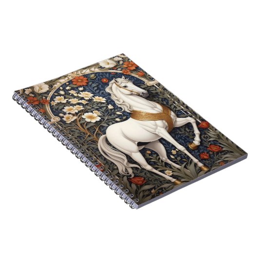 Elegant William Morris Inspiriert Weißes Pferd Notizblock (Rechte Seite)