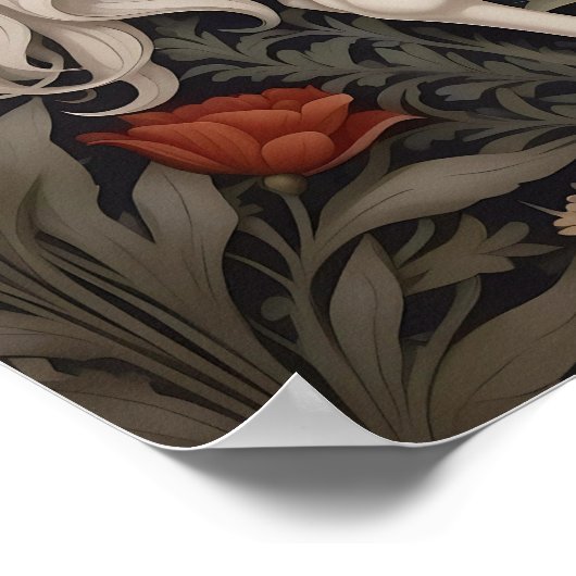 Elegant William Morris Inspiriert Weißes Pferd Poster (Ecke)