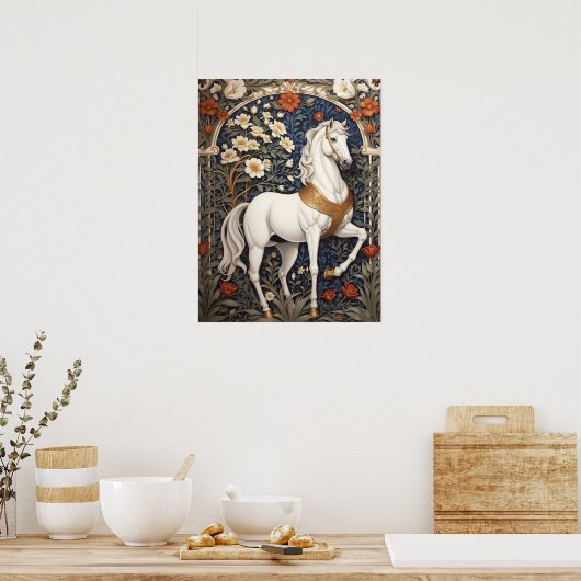 Elegant William Morris Inspiriert Weißes Pferd Poster (Küche)