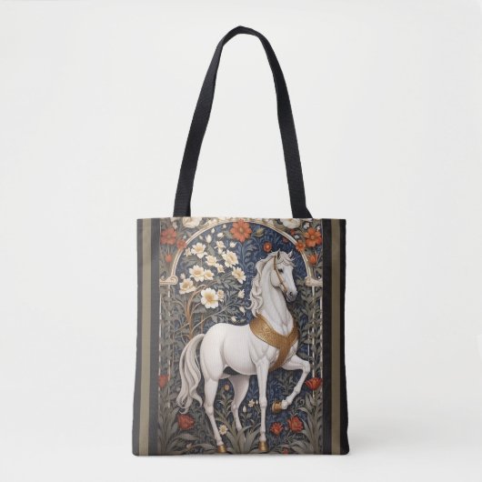 Elegant William Morris Inspiriert Weißes Pferd Tasche (Vorderseite)